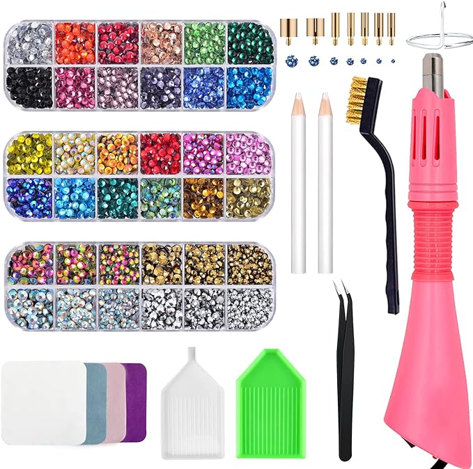 Epesl Bedazzler Kit with Rhinestones, Hot Fixed Gems Craft Applicator - Diamond Painting Pen, Wax Pencil, Tweezers, Tray, Cleaning Brush, Picker Rhinestones Crystals for DIY Clothes Shoes by EPESL