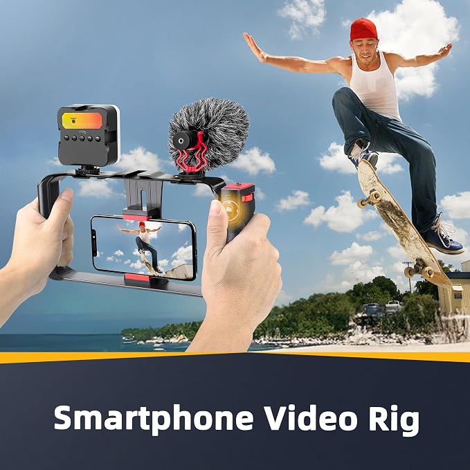 Zeadio Smartphone Camera Stabilizer, All-in-One Video Rig Kit with Phone Cage, RGB Video Light, Microphone, Action Camera Adapter, Compatible with Smartphones, Action Camera, DSLR, Cameras etc - Image 6