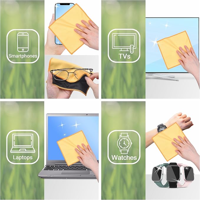 Eco-Fused Microfiber Cleaning Cloths Double-Sided - 5 Pack - 6.6 x 6.2 inch - Microfiber and Suede Cloth for Smartphones, LCD TV, Tablets, Laptop Screens, Camera Lenses (Yellow) - Image 5