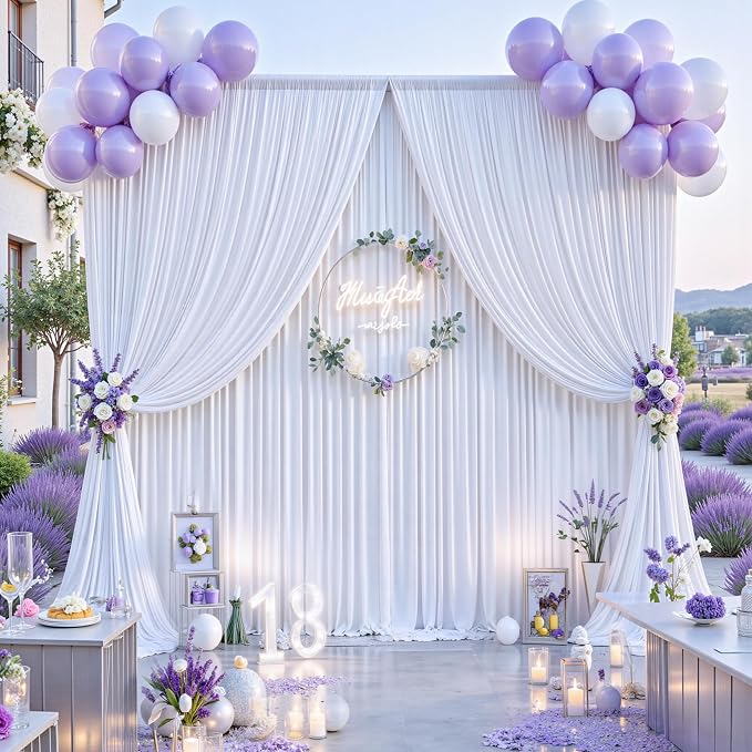 40 ft x 8 ft White Backdrop Curtain Drapes for Wedding Parties, 8 Panels 5 ft x 8 ft Wrinkle Free Polyester Photo Backdrop Drapes for Birthday Party Baby Shower Backdrop Stand - Image 9
