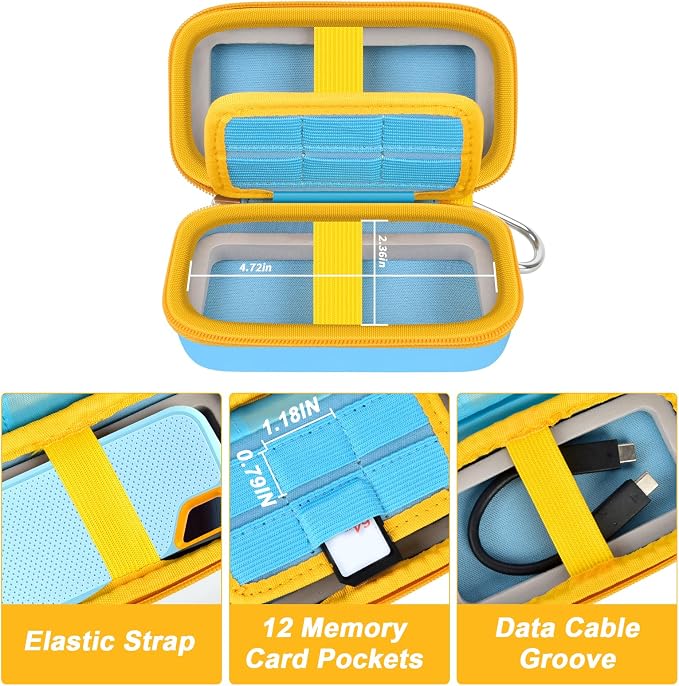 Comecase Dual SSD Case for SanDisk Extreme Portable SSD and Extreme PRO | Holds 2 Drives & 12 SD Cards, Elastic Strap Fit 500GB/1TB/2TB/4TB/8TB, Cable Groove & Carabiner for Travel,Sky Blue,Box Only - Image 3