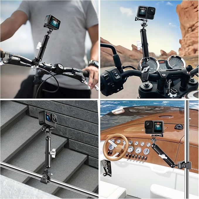 Double Super Clamp Camera/Umbrella Mount,360° Magic Long Arm Pole Clamp,Double Ball Head Adapter for Photo Studio Light Stand,Gopro,Golf Carts,Motorcycle,Cross Bars,Strollers (Black) - Image 8