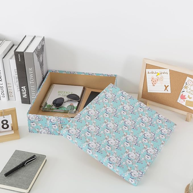 Soul & Lane - Floral Photo Storage Box, 14.8x13x3.7 In, Blue Cottage | Large Scrapbook Keepsake Memory Organizer with Lid, Decorative Cardboard Storage for Photos, Letters, Albums and Papers - Image 5