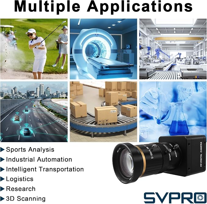 SVPRO USB 3.0 Global Shutter Camera, 1200P 120fps, 720P 200fps High-Speed Camera with Manual 5-50mm Lens, 10x Optical Zoom, Plug-and-Play UVC Webcam for Computer and Laptop - Image 9