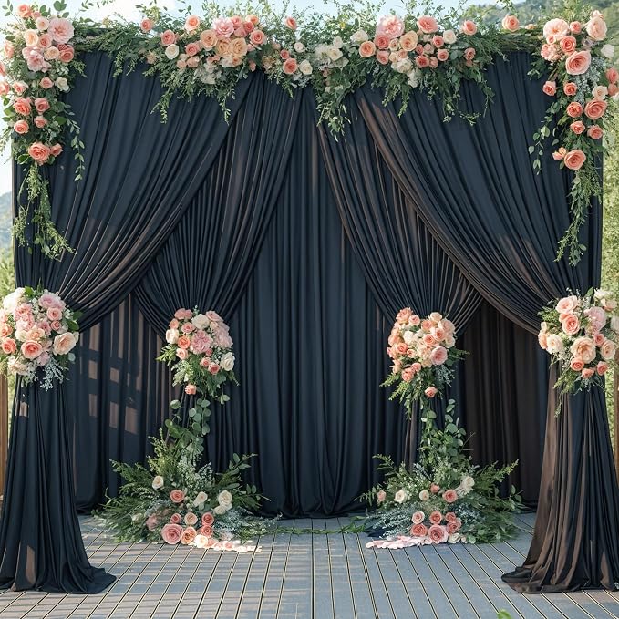 6 Panels Black Backdrop Curtains for Wedding Party Wrinkle Free Backdrops Curtain Drapes Fabric Decorations Photo Back Drop Cloth for Baby Shower Photography Stage Reception 30ft(W) x 12ft(H) - Image 3