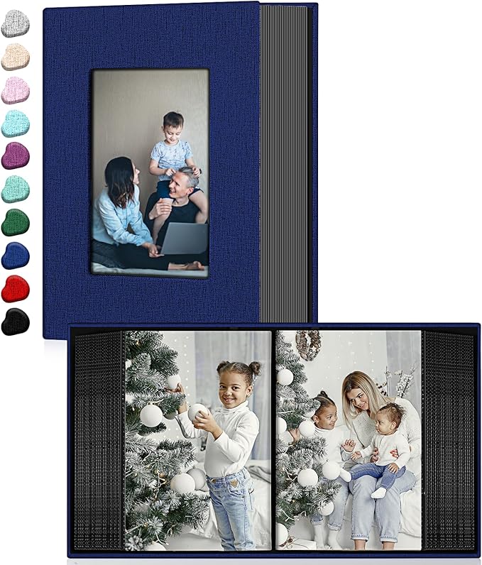 Ejblfe Photo Album 4x6,Linen Cover Slide-in Photo Album Book Can Holds 100 4x6 Photos with 50 Black Sheets for Family,Wedding,Baby and Holiday Pictures (Dark blue) by EJBLFEPremiumPhotoAlbums