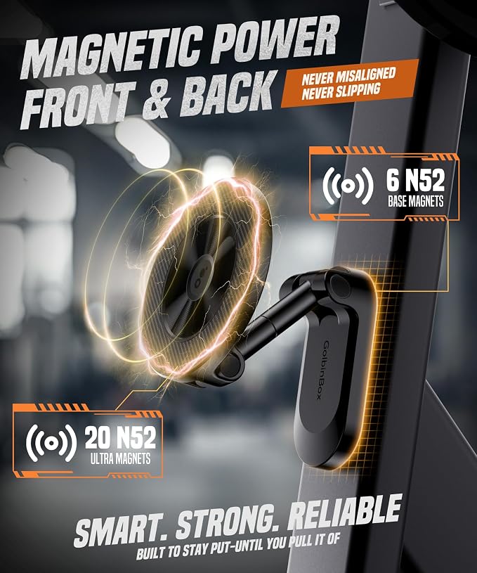 All Metal Dual Magnetic Gym Phone Holder for MagSafe, Black | 360°Adjustable, Fit for iPhone/Android, Tri-Axis Phone Mount,Gym Accessories for Bodybuilder Men Women Workout Recording - Image 2