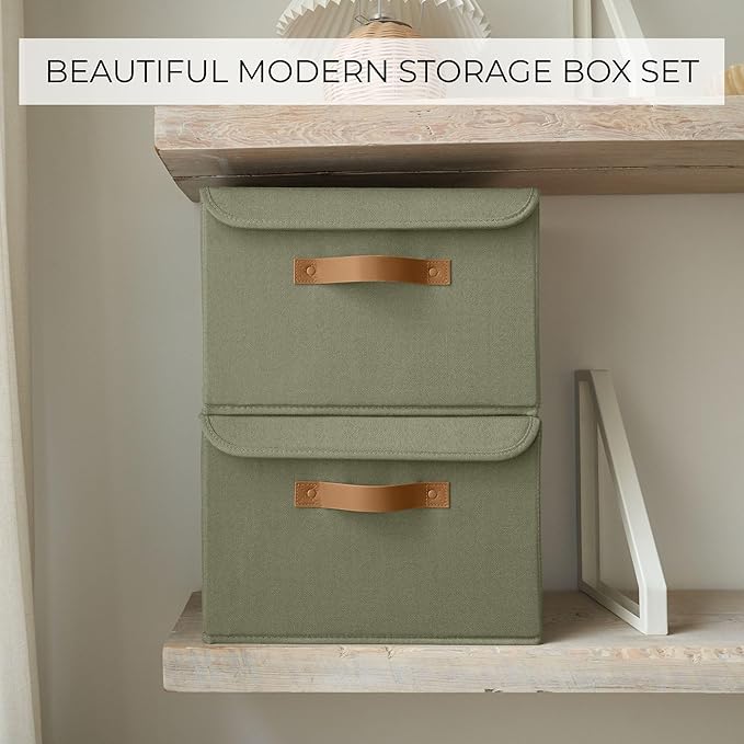Decorative Linen Storage Boxes with Lids - Large Set of 2 Organizer Bins | The Perfect Container for Home Decor - Safely Store Photos, Documents and Memory Box Keepsakes in Style - Image 3