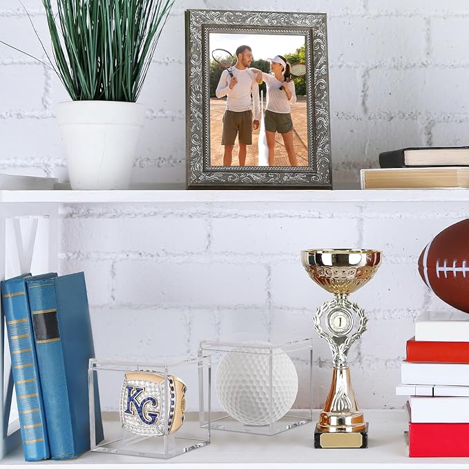 2 Pack Championship Ring Display Case, Clear Acrylic Memorabilia Stand Cube Ring Holder Dust Protection Transparent Storage Box for Sports Baseball Basketball Fan Souvenir Protection Supplies - Image 3