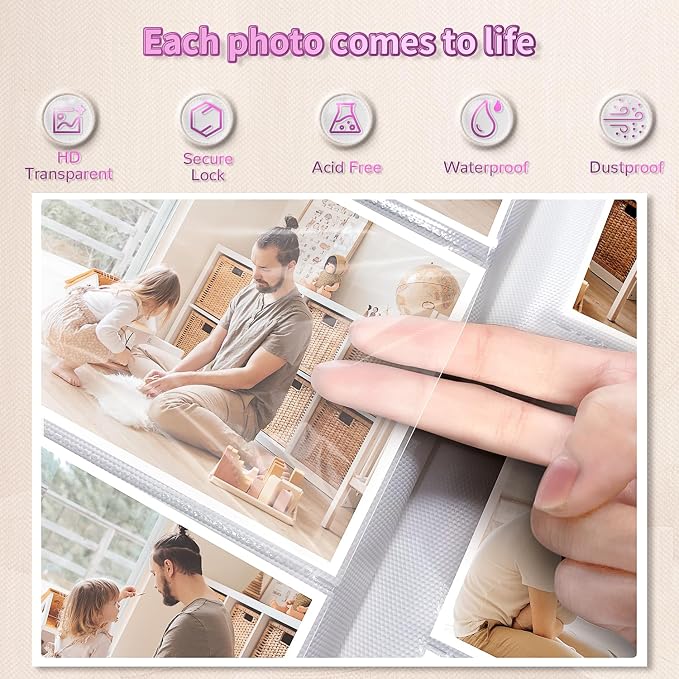 Artfeel Photo Album 4x6 with 600 Pockets,Slip-in Picture Albums,Linen Cover Memory Book with Front Window,White Page Vertical Photo Book for Wedding,Family,Anniversare,Baby,Vacation - Image 4
