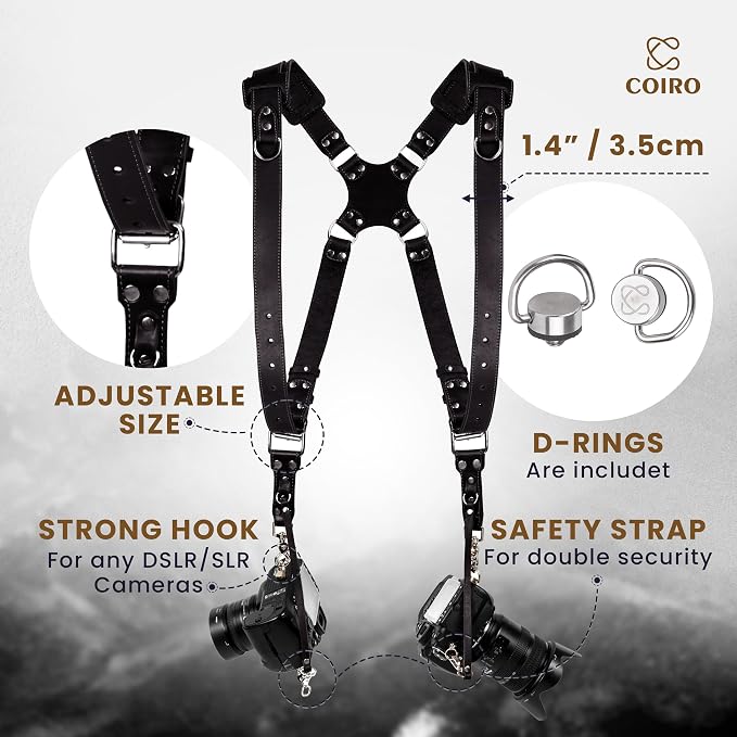 Dual Camera Harness Leather Camera Strap DSLR/SLR, All-Day Comfort - Image 2