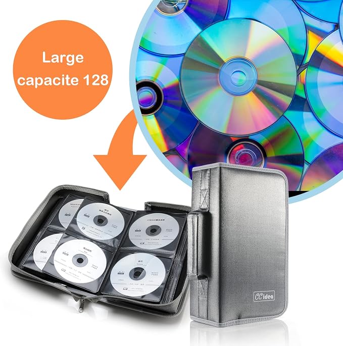 CCidea CD Case DVD Storage Holder, 128 Capacity DVD Cases Organizer CD Plastic Protective Carrying Binder,Portable Cd Wallet for Home Travel (Gray) - Image 2