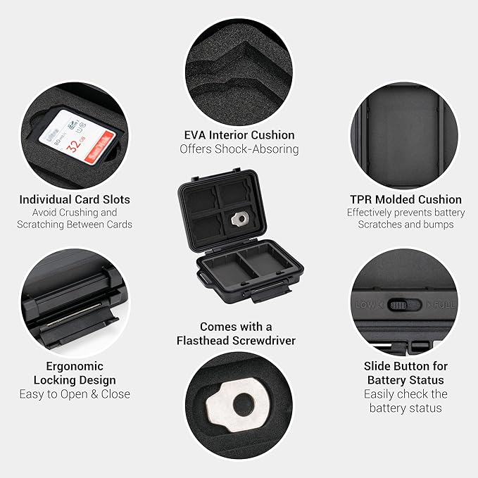 JJC Portable Camera Battery Memory Card Storage Case for 4 SD Card,3 CFexpress Type-A Cards,2 Camera Batteries, Compact Cameras Battery Holder Box for Sony NP-FZ100 - Image 4