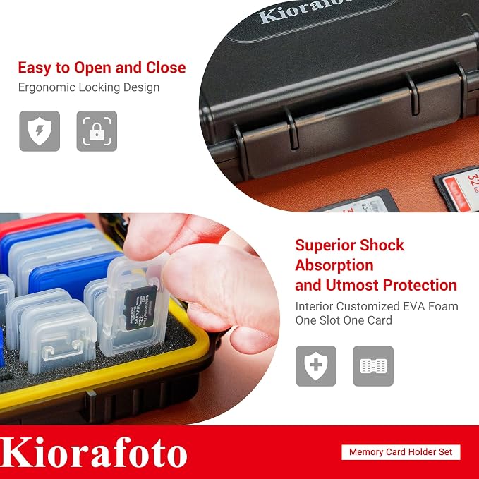 Kiorafoto Memory Card Case w 24 SD & 18 TF Transparent Standard Card Cases | Water-Resistant,Dual Protect,for 24 SD SDXC SDHC & 18 TF MSD Cards,Memory Card Holder Organizer,with Carabiner & Labels - Image 5