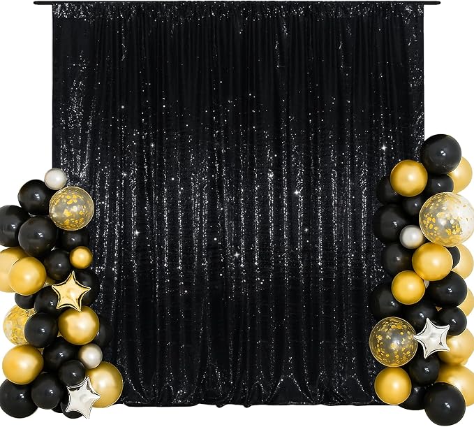 SquarePie 20x10ft Black Sequin Backdrop, High Density Non-Transparent Glitter Curtain for Photography, Birthday, Wedding Party Decorations, Thick Solid Background with 4" Rod Pocket, 1 Panel by SquarePie