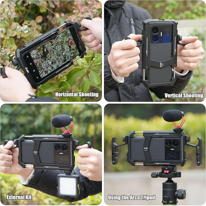 Fotga Aluminum Universal Smartphone Cage Photo Video Stabilizer with Handles Rig for iPhone 17 16 15 14 Pro Max Samsung Cell Phone Vlog Live Stream Video Recording,with Cold Shoe Tripod Mount - Image 2