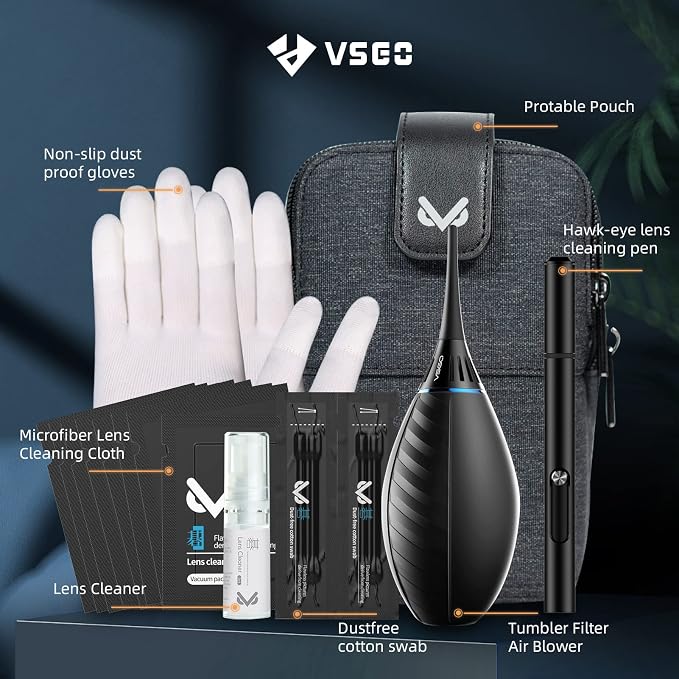 VSGO Professional Camera Cleaning Kit with Portable Bag Air Blower Lens Cleaning Pen Spray Cotton Swab Cloth Compatible with Canon, Nikon, Sony DSLR Cameras and Sensitive Electronics Bundle(VS-A3E) - Image 2