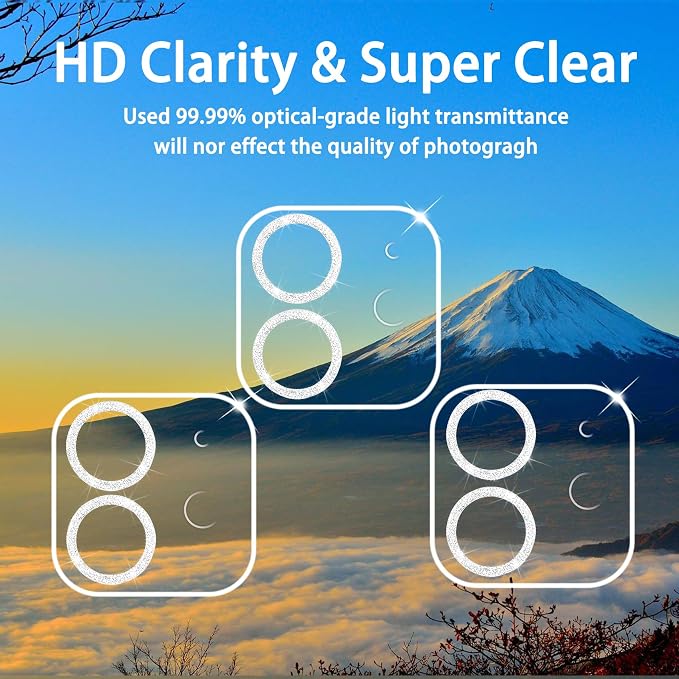 【3 Pack】Dengduoduo Camera Lens Protector for iPhone 11 & iPhone 12 Mini,Glitter Bling Sparkle Ultra HD, Tempered Glass, 13H Hardness, Anti-Scratch, Case Friendly, Easy to Install [No Affect on Night - Image 8