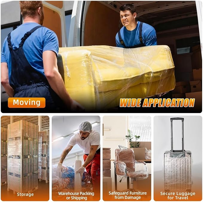18 inch Stretch Film Shrink Wrap for Moving Supplies, 2 Pack Industrial Strength Stretch Plastic Wrap Roll for Pallet Wrapping Shipping Moving Boxes Storage Furniture,1000ft, Clear - Image 7