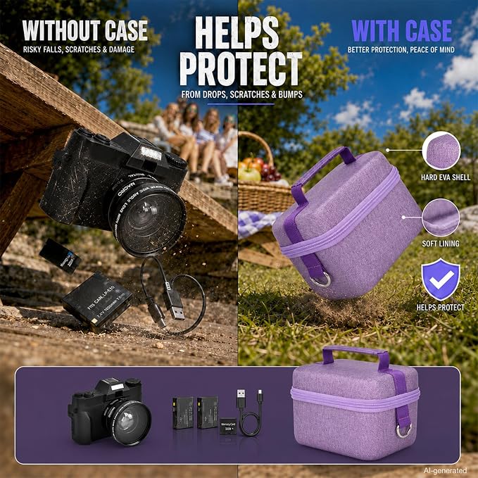 Comecase Large Travel 4K Vlogging Camera Case for Duluvulu/for AUREAPIX | Outdoor Camera Storage with 2 Dividers and Mesh Pocket, for Vloggers and Content Creators, Trip Ready, Full Purple- Case Only - Image 4