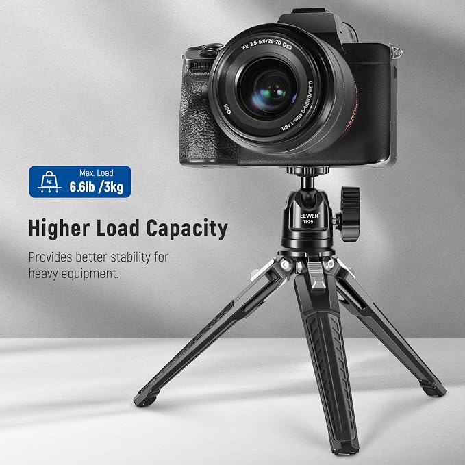 NEEWER Mini Metal Table Tripod with 360° Ball Head, TP29 | Support Vertical Recording and Handle, Portable Travel Tripod. 1/4" Screw for Camera Mobile Phone Action Cam, Max. Load 3 kg - Image 3