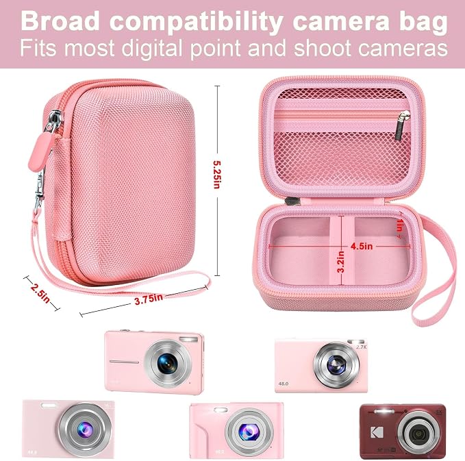 ALKOO Digital Camera Case for CAMKORY, Camera Pouch for KODAK Pixpro -Pink | for Lecran/for VAHOIALD Point and Shoot Camera, Hard Carrying Case with Mesh Pocket, Compact for Vlogging, Travel and Storage - Image 3