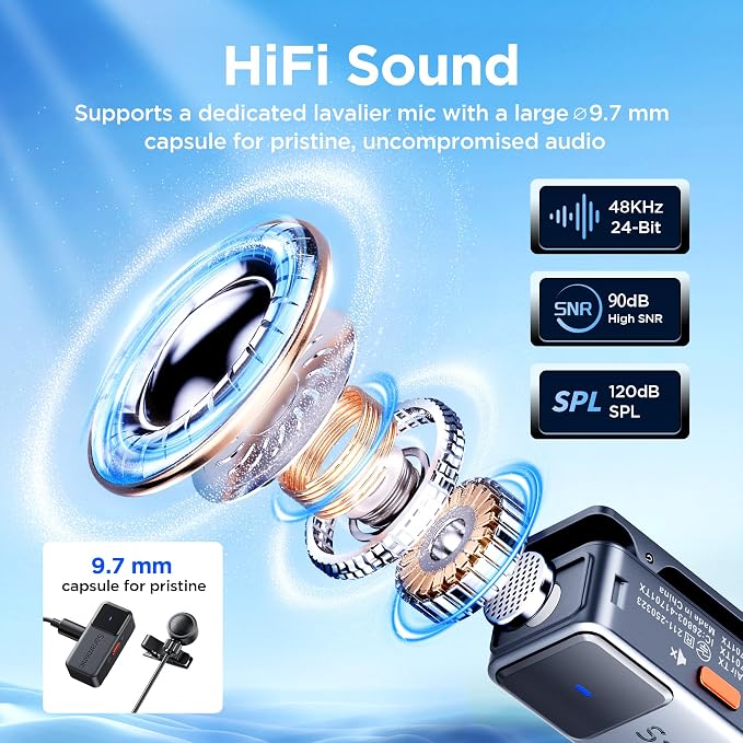Saramonic Air Wireless Lavalier Microphones for for iPhone/Camera/Android/PC, Ultralight, 48kHz/24-bit,120dB Max SPL, 300m Range, Noise Cancelling, Lapel Microphone Wireless for Vlogging - Image 8