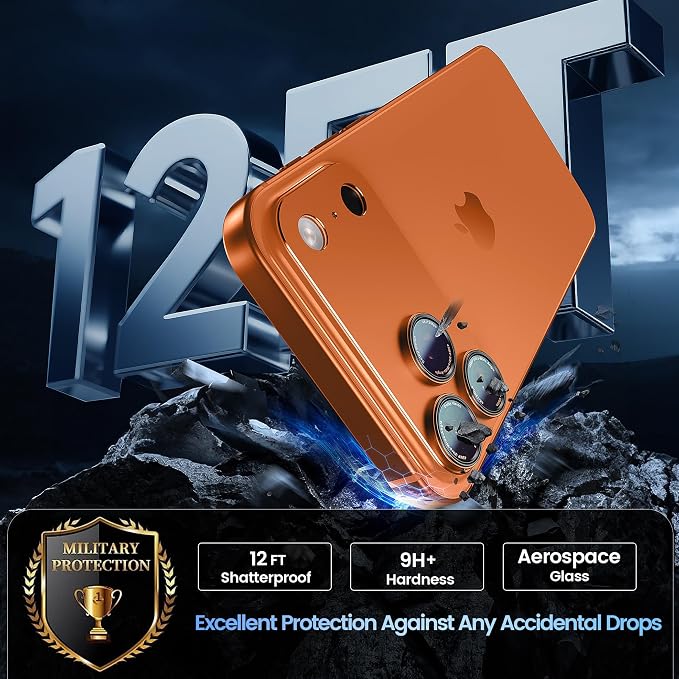 CACOE Metal Camera Lens Protector for iPhone 17 Pro | Tempered Glass Cover, Anti-Scratch, Drop-Proof, Strong Adhesion, Camera Screen Cover Accessories, Orange - Image 4