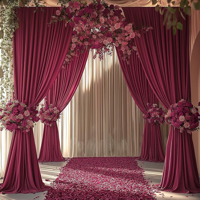 ESGOTBME 10x10ft Wrinkle Free ‌Burgundy Backdrop Curtain for Parties Soft Fabric Drapes Wedding ‌Curtain Backdrop for Birthday Party Decorations Background for Photography 5x10ft, 2 Panels - Image 6