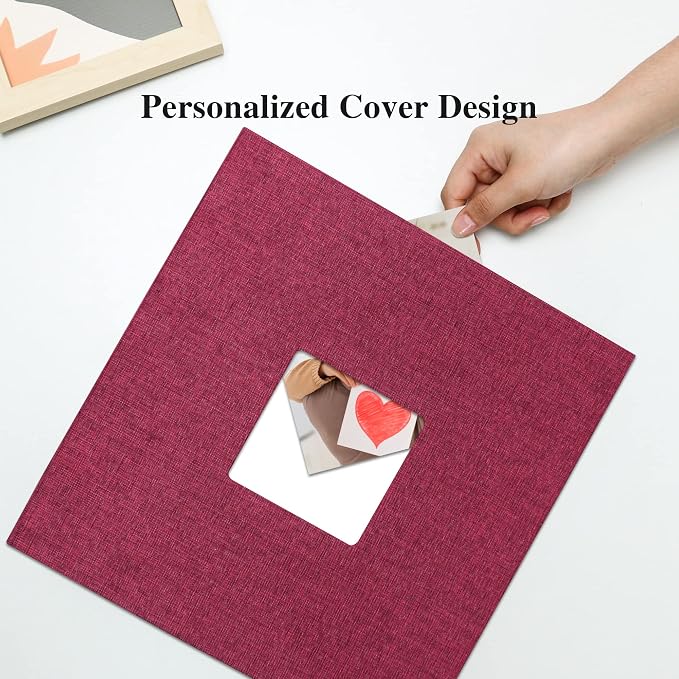 Vienrose Large Self Adhesive Photo Album with Window 11x10.6 60 Pages Red | Linen Cover, Scrapbook Album, 4X6 8X10 Photos, Metallic Pen, Wedding Baby Travel - Image 2