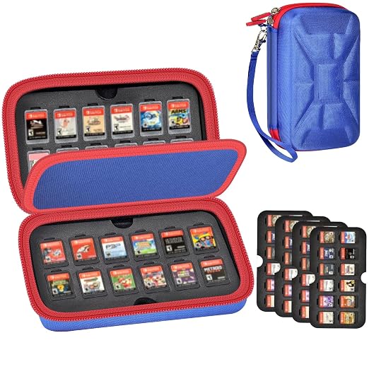Game Card Case for Nintendo Switch, 72 Games and 144 MicroSD Cards, Blue | Hard EVA Memory Card Organizer with Removable EVA-PVC Trays, Fitted Slots and Finger Grooves for Easier Browsing by GWCASE