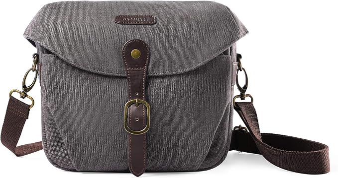 BAGSMART Canvas Crossbody Camera Bag with Rain Cover for Women Men, Gray | SLR DSLR Camera Case, Compact Camera Shoulder Bag by BAGSMART