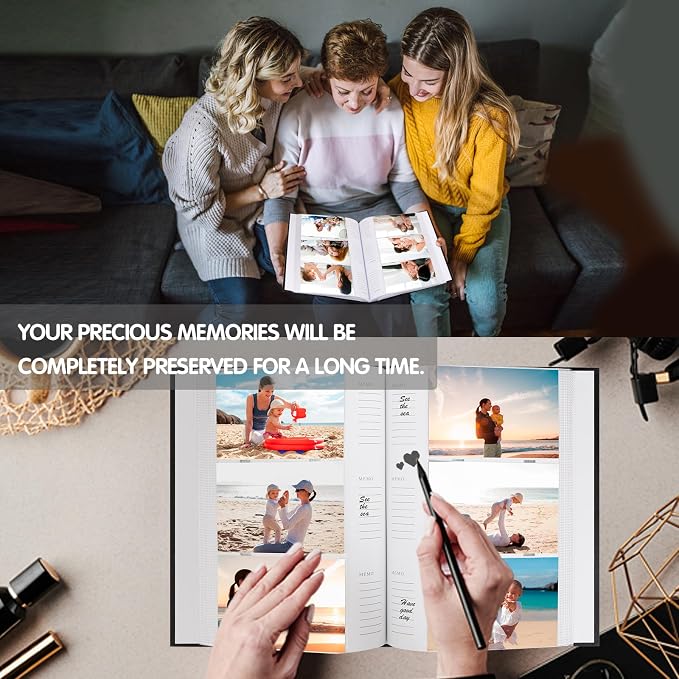 4x6 Photo Album Holds 360 Photos Writing Space, PU Leather, Black | Clear Acid-Free Sleeves, Memo Writing Areas, Front Display Window, Baby, Wedding, Travel & Family Picture Keepsakes - Image 7