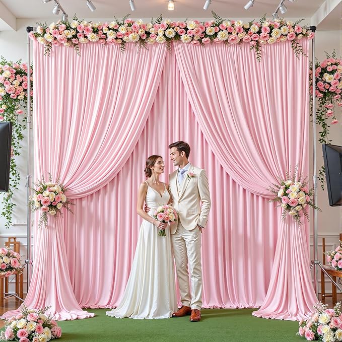 8ftx10ft Wrinkle Free Pink Backdrop Curtain - 10 Feet Photography Backdrop Drapes, Silky Polyester Back Drop Cloth for Wedding Baby Shower Balloon Arch Background - Image 7