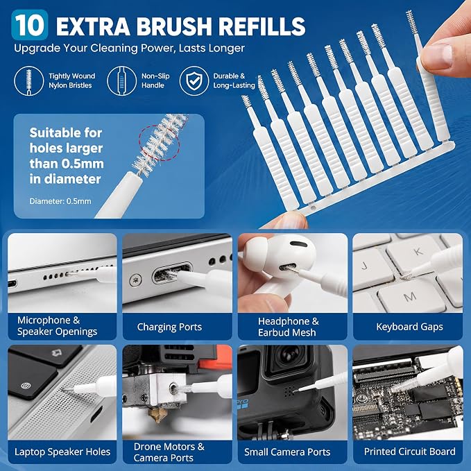 Upgrade Phone Cleaning Kit (57PCS), iPhone Cleaning Kit, Cleaning Kit for AirPods, Keyboard Cleaning Kit, Charging Port Cleaner for Apple Lightning/Android USB-C (Black, with 10 Mini Brush) - Image 2