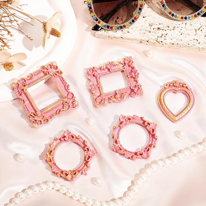 Vicenpal 25 Pcs Pink Gold Mini Vintage Picture Frames Bulk | Small Vintage Photo Frames, Antique, Resin, Baroque, Ornate, Cute Wallet Size, for DIY Jewelry Gifts Christmas Wedding Decor - Image 7