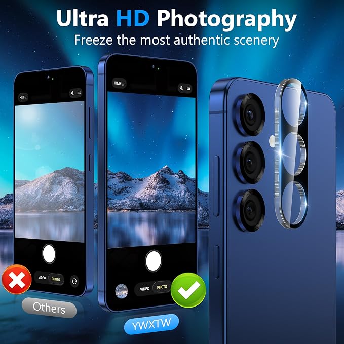 YWXTW 3 Pack Camera Lens Protector for Samsung Galaxy S26 6.3 Inch, 9H Tempered Glass Ultra HD [No Impact on Night Shots] S26 Lens Protector, Anti-Scratch No Bubbles - Image 3