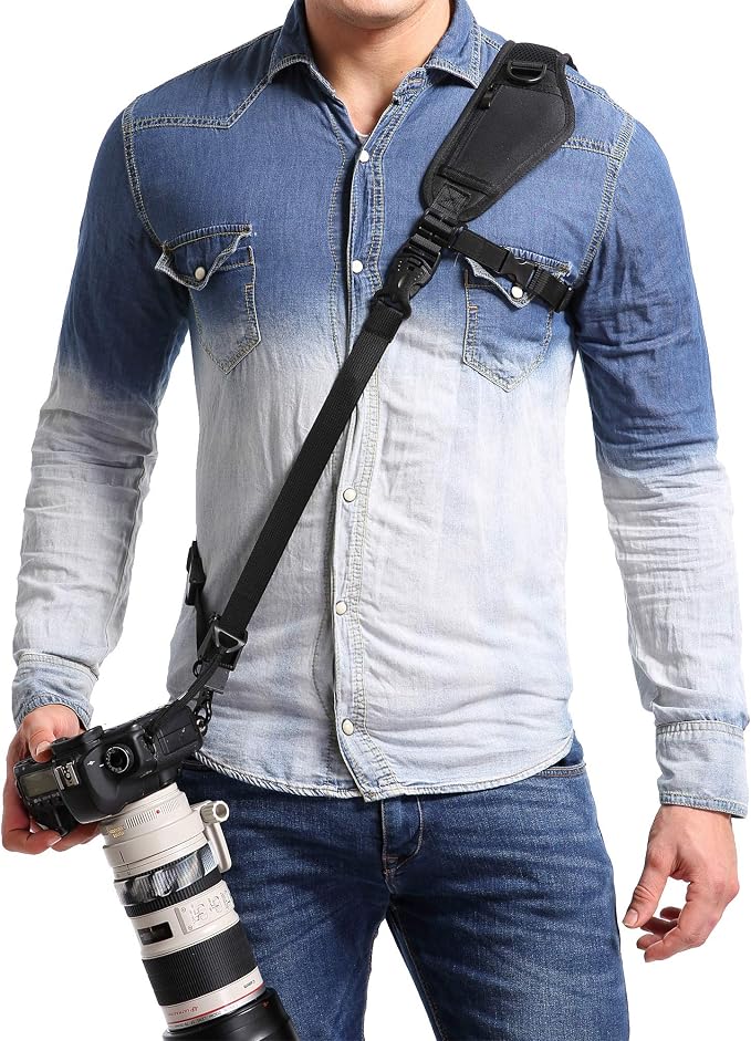 waka Camera Neck Strap with Quick Release, Safety Tether and Underarm Strap | Adjustable Camera Shoulder Sling Strap for Nikon Canon Sony Fuji DSLR Camera, Black by Visitthewaka