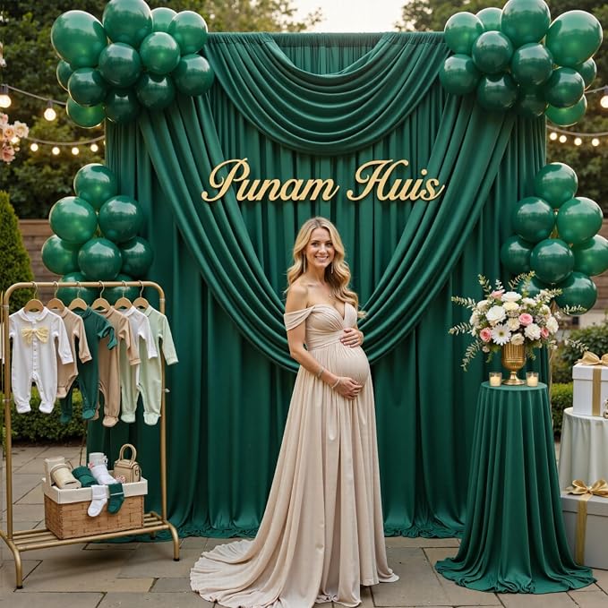 50x12 ft Forest Green Backdrop Curtains for Weddings, Birthdays and Photos | 10 Panels 5x12 ft, Wrinkle-Free Polyester Drapes, Washable, Ironable, 4 in Rod Pocket for Baby Showers Photography Background - Image 6