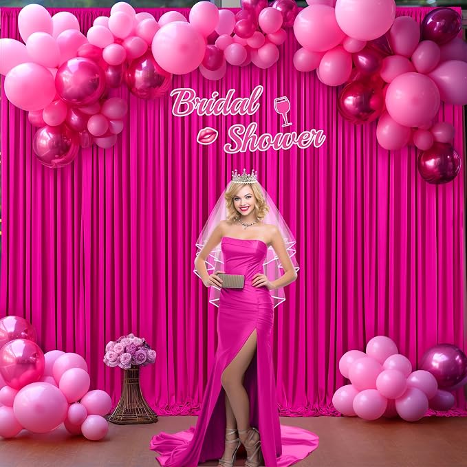 6 Panels Hot Pink Backdrop Curtains for Wedding Party Wrinkle Free Backdrops Curtain Drapes Fabric Decorations Fuchsia Photo Back Drop for Baby Shower Photography Stage Reception 30ft(W) x 12ft(H) - Image 4