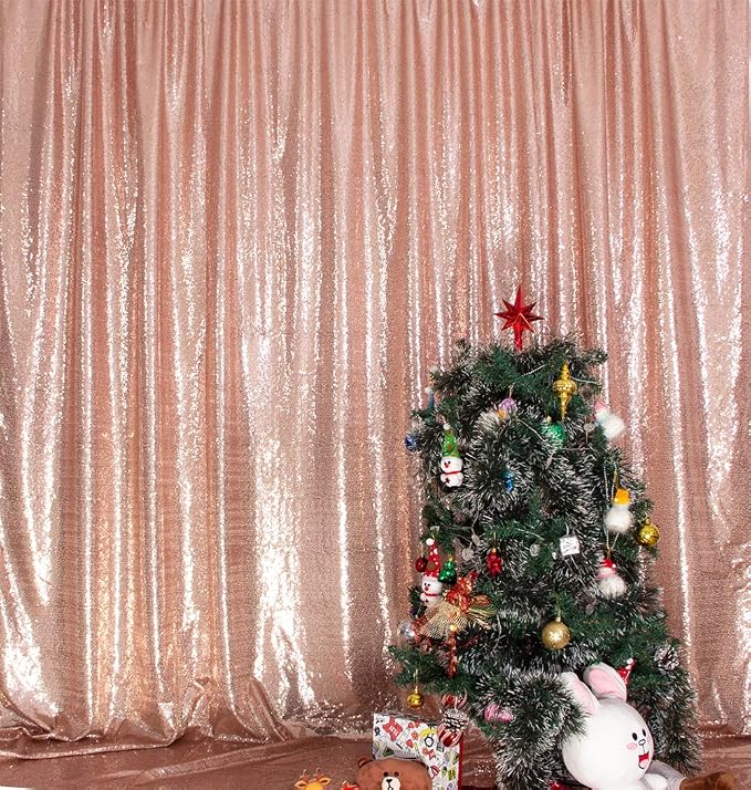 SquarePie 10x10ft Rose Gold Sequin Backdrop, High Density Non-Transparent Glitter Curtain for Photography, Birthday, Wedding Party Decorations, Thick Solid Background with 4" Rod Pocket, 1 Panel - Image 9