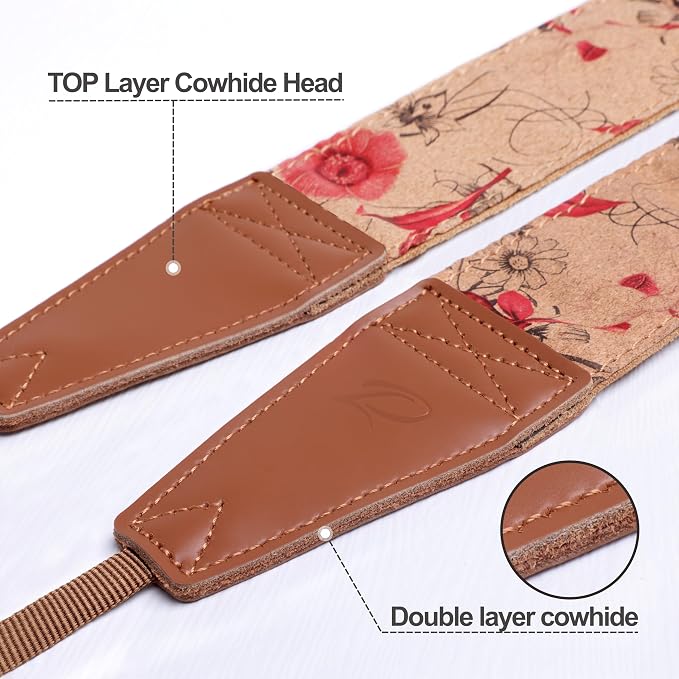 Padwa Lifestyle Cork Camera Strap - 2" Top Layer Cowhide Head Camera Straps for Photographers,Natural Log Crackle Art Print Style,Soft Chamois Velvet Padded Strap Quick Release fits All Cameras - Image 2