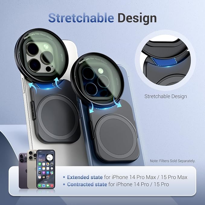 (1+1) 67mm Magnetic iPhone Lens Filter Mount + iPhone Snap Grip Set | Magnetic Filter Adapter for iPhone 16 15 14 Pro/Pro Max Plus w Cold Shoe & 1/4" Hole Pull-Out to Fit Pro Max Plus (No Filters - Image 5