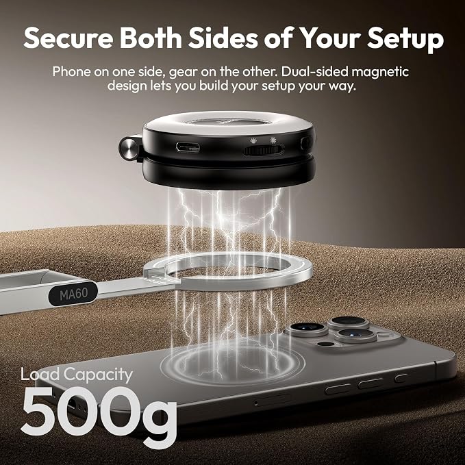 ULANZI MA60 Magnetic Phone Tripod, Aluminium Mini Tripod for iPhone Silver | N52 Strong Magnet Cell Phone Tripod, Pocket Size for Travel Vlog Live Recording for iPhone 17 16 15 14 - Image 5