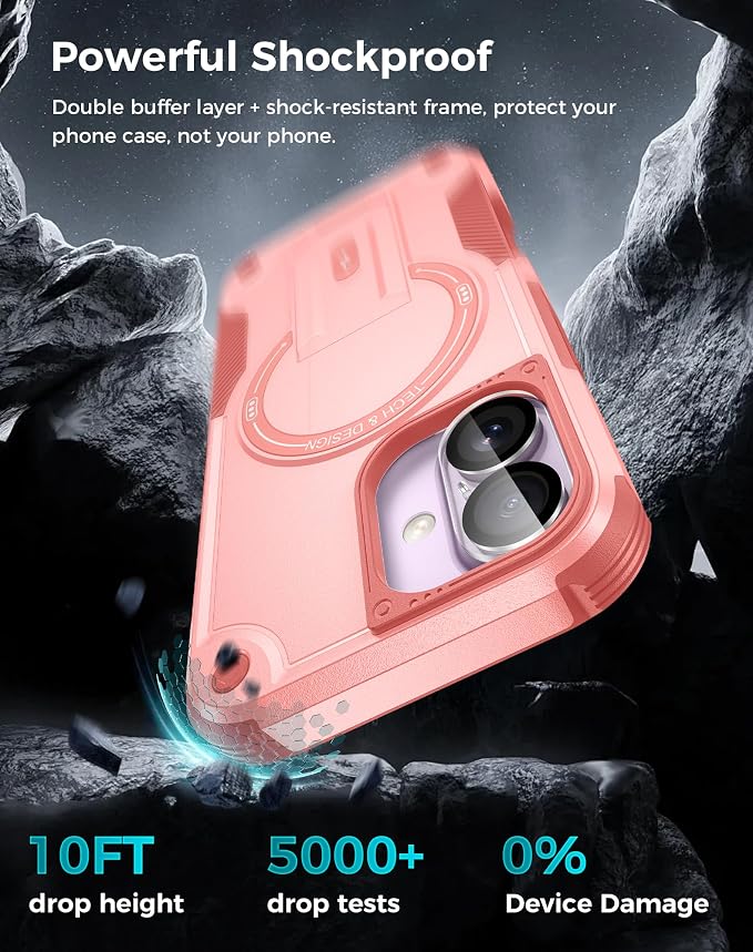 Goton 3 in 1 for iPhone 17 Case with Privacy Screen Protector Pink | Glass Camera Lens Protector,Compatible for MagSafe,Invisible Kickstand, Shockproof Phone Cover for iPhone17 - Image 4