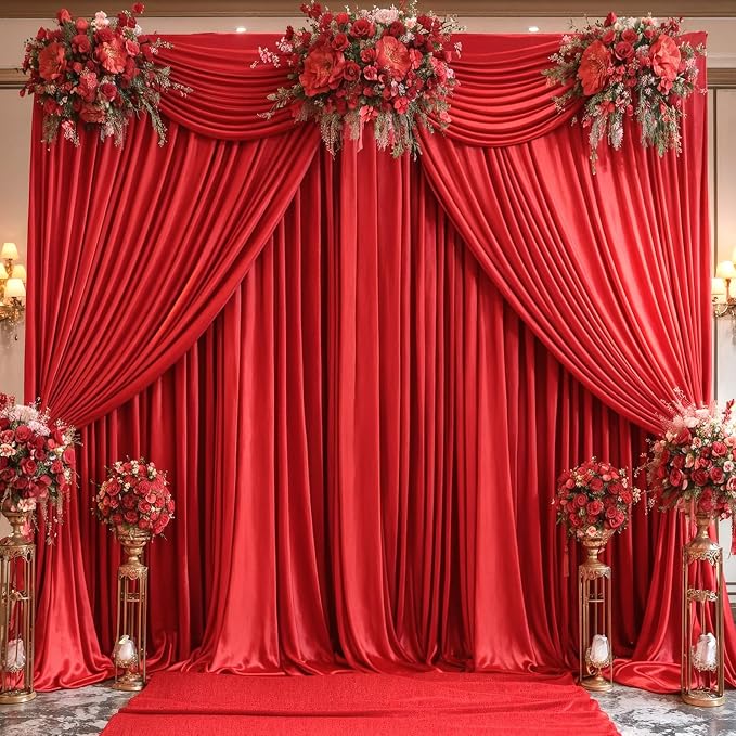 4 Panels Red Backdrop Curtains for Wedding Party Wrinkle Free Backdrops Curtain Drapes Fabric Decorations Photo Back Drop Cloth for Baby Shower Photography Stage Reception 20ft(W) x 12ft(H) - Image 8