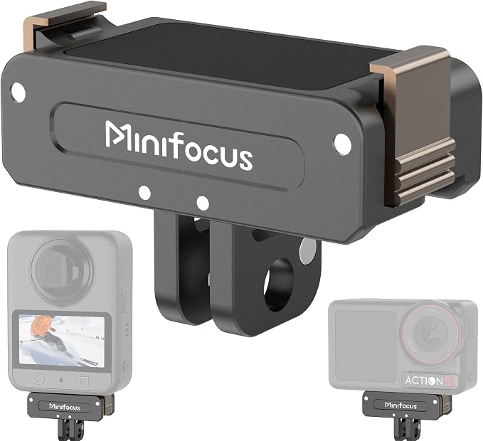 Minifocus Magnetic Quick Release Adapter Mount for DJI Osmo 360/ Action 5 Pro/4/3, Aluminum Alloy Bracket Connector Base with 1/4" Thread Hole & Foldable Dual-Claws for Tripods, Selfie Sticks by MINIFOCUS