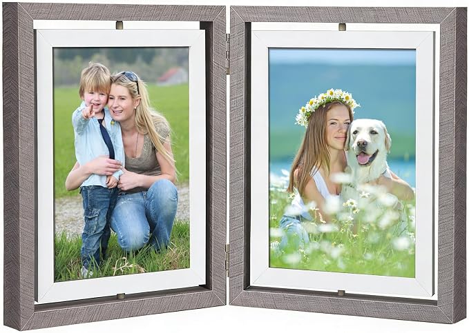 4X6 Rotating Picture Frame Collage Wooden 4x6 Double-Sided Picture Frame Multiple Desktop Display, Gray Hinges Foldable Family Photo Frames Office Desk Decor Gifts for Women Her Moms by Aosemili