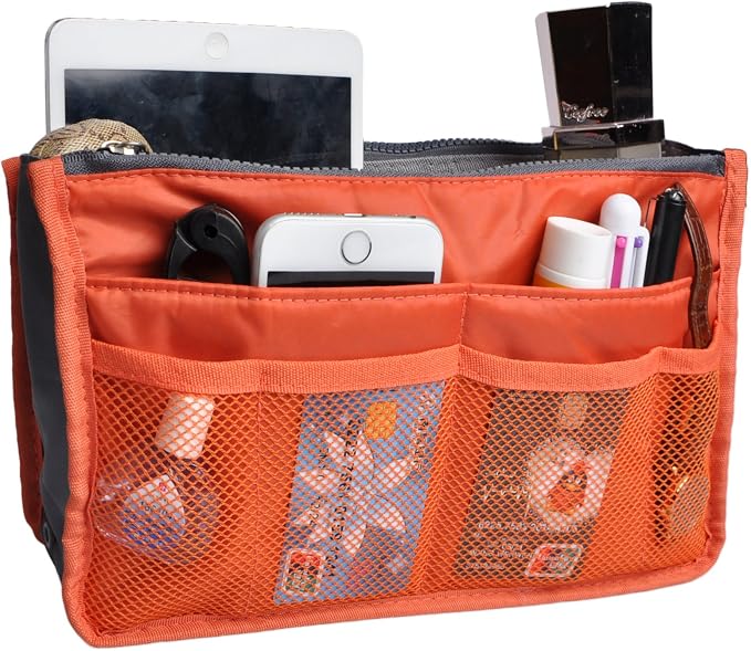 Vercord Purse Organizer Insert for Handbags Bag Organizers Inside Tote Pocketbook Women Nurse Nylon 13 Pockets Orange Medium by Vercord