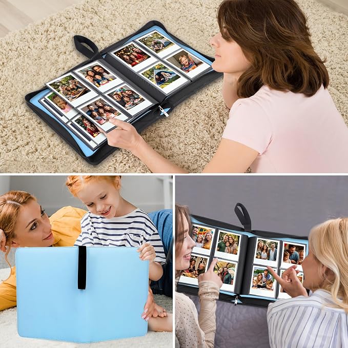 Veicevol 256-Pocket Album for Polaroid i-Type, 600 & SX-70 Photos, Blue | Designed for Fujifilm Instax Wide Photos, Water-Resistant PU Leather Cover, Zipper Closure, Securely Holds Up to 256 Photos - Image 7